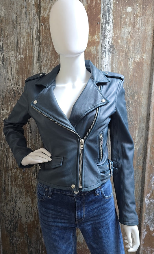 IRO Size 40 (Large) Blue Leather Jacket