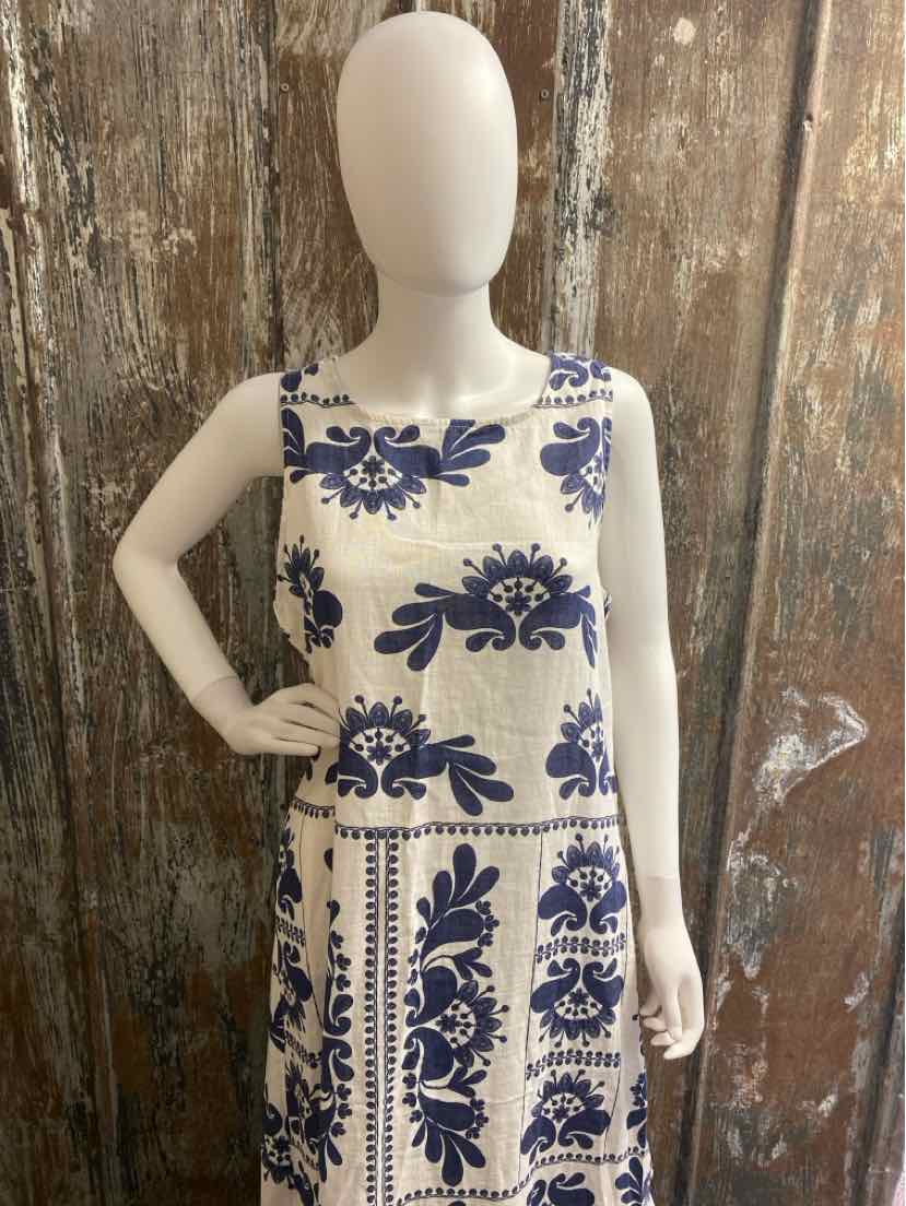 Francesca Bettini Size Large (12/14) Blue & Cream Dress