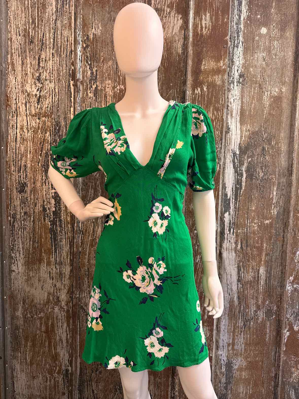 Free People Size 12 (Large) Green floral print Dress