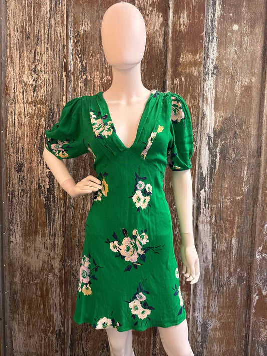 Free People Size 12 (Large) Green floral print Dress