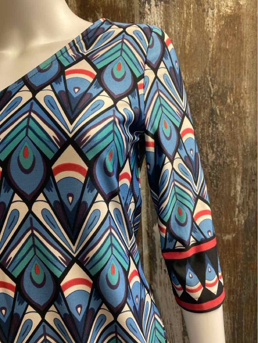 Tracy Negoshian Size Medium Blue Print Dress