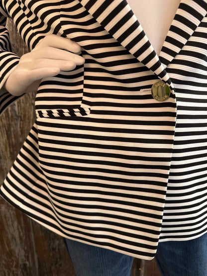 Anne Klein Size Large Black/White Stripe Blazer