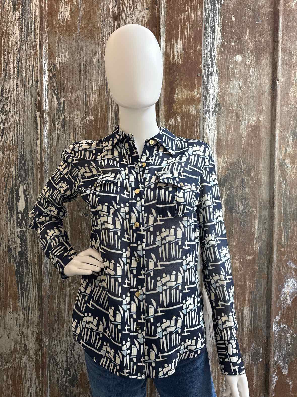 Tory Burch Size 6 (Small) Navy Print tops