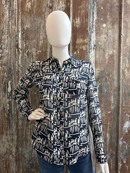 Tory Burch Size 6 (Small) Navy Print tops