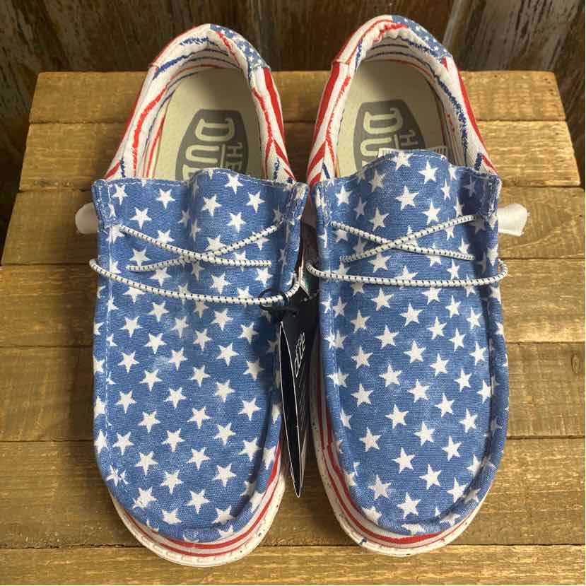 Hey Dude 11 Red, White & Blue Shoes