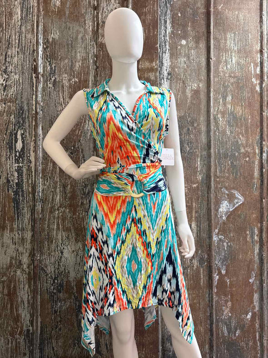 Stella & Ginger Size Extra Large Blue Multi Color Print Dress