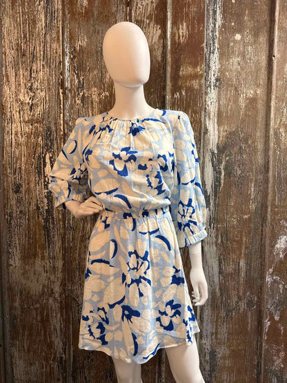 Loft Size Large Petite Blue Print Dress