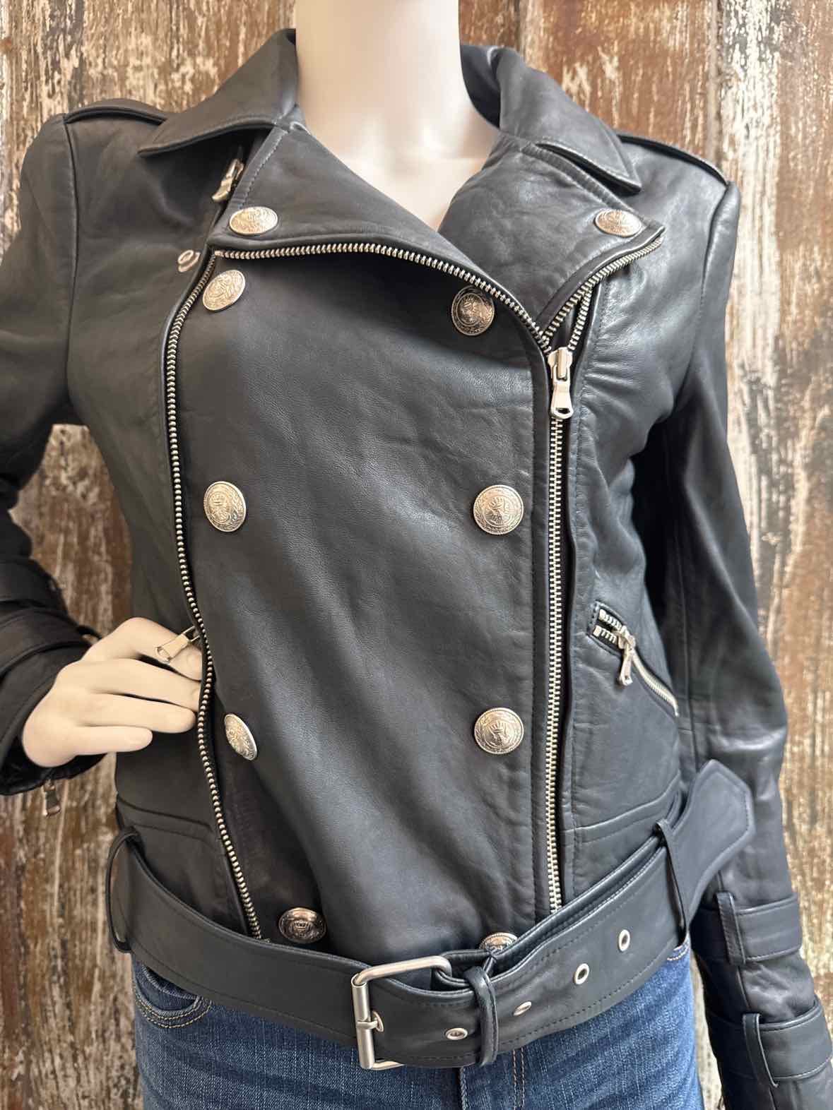 L'AGENCE Size Medium Navy Leather Jacket