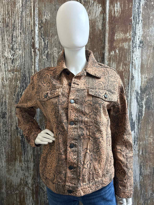 Free People Size small Brown Animal Print Jean Jacket