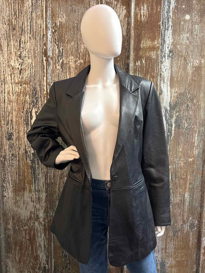Denim & Co. Size Large Black Leather Jacket
