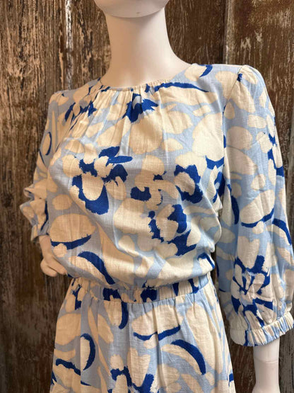 Loft Size Large Petite Blue Print Dress